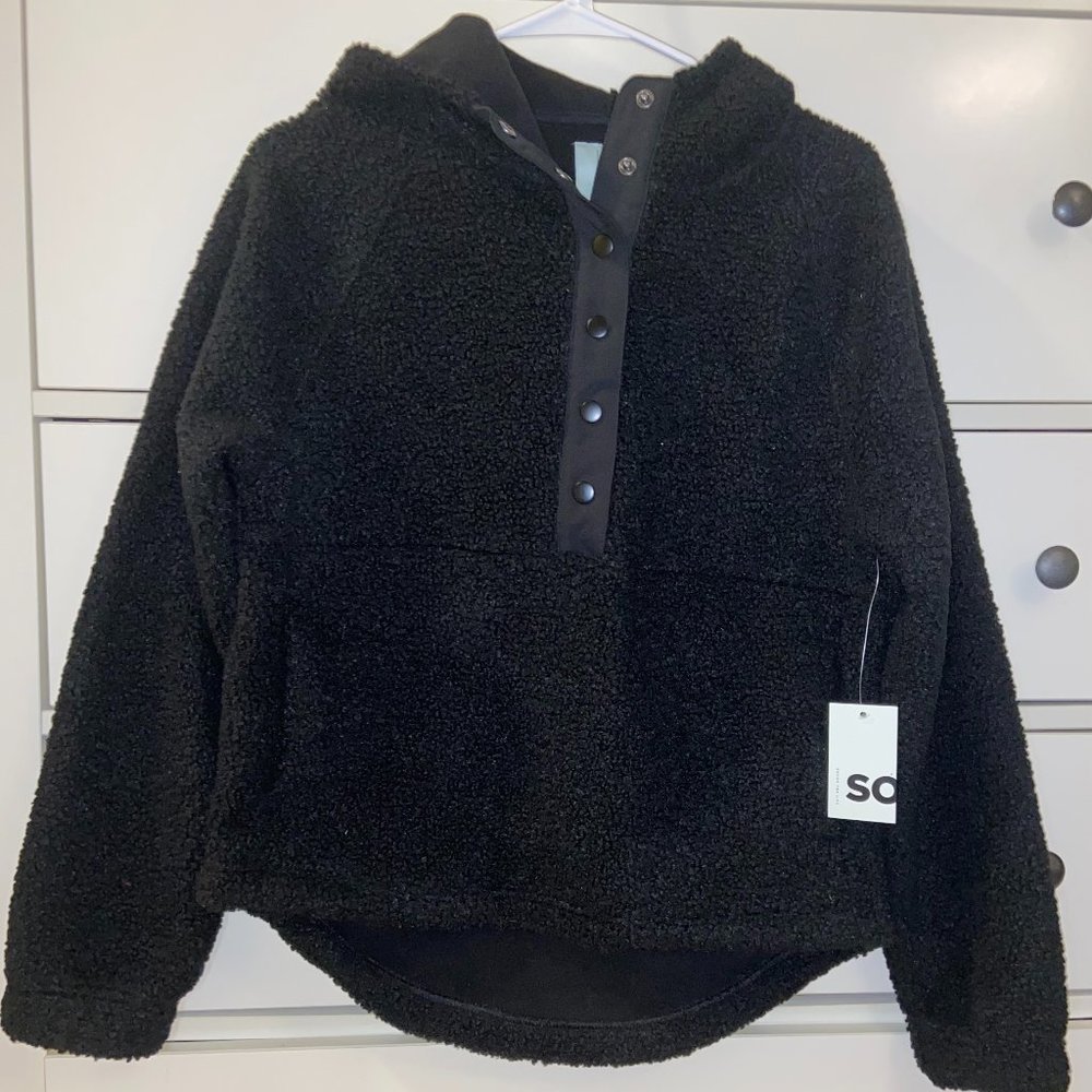 SO® High Pile Hooded Snap Tunic Pullover Jacket - Size Small